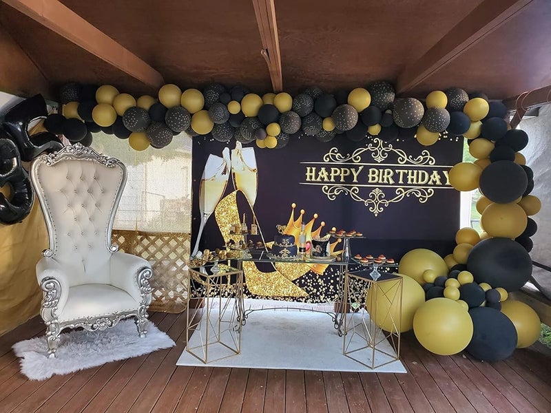 Dorcev 8x6ft Happy Birthday Backdrop Lady Queen Theme Birthday Party Background Shiny Golden Crown High Heel Shoes Party Cake Table Banner Photo Studio Props - Image 3